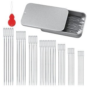 FIVEIZERO 80/40 PCS Large Eye Sewing Needles, 7 Sizes Sewing Sharp Needles, Leather Needle Embroidery Thread Needle, Stainless Steel Yarn Knitting Needles with Threaders for Handsewing Art Crafts CJ