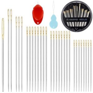 FIVEIZERO 30-Count Premium Hand Sewing Needles, 6 Sizes Embroidery Needles Kit with Threaders for Hand Sewing Crafts,Large Eye Sewing Needle Kit for Art and Craft Projects