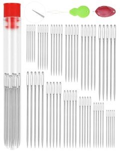 FIVEIZERO 60 PCS Large Eye Sewing Needles, 6 Sizes Hand Sewing Needles, Leather Needle Embroidery Thread Needle, Stainless Hand Quilting Needles with Threaders for Hand Sewing Art Crafts