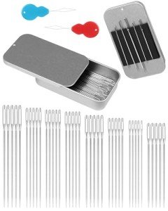 FIVEIZERO 40PCS Sewing Needles Set, Large Eye for Hand Sewing, 8 Sizes Stainless Steel Needles, with Threader & Magnetic Sticker, for Embroidery, Crafts Projects and DIY