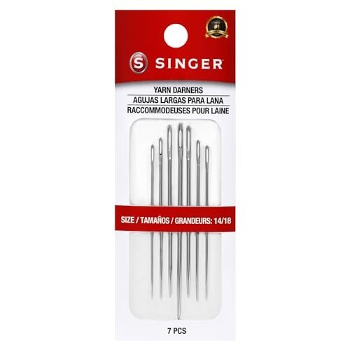 SINGER Yarn Darner Hand Needle Set - Assorted Sizes 14/18, Ideal for Fabric Mending, Sharp Points, Long Eyes, Durable Sewing & Crafting Needles, 7pc