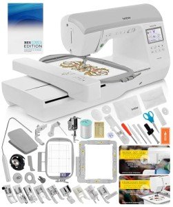 Brother NQ3550W Sewing & Embroidery Machine, 6" x 10" Field Size, 291 Sewing Stitches, Includes BES Lettering Software + Brother Magnetic SAMF180 Hoop + Mr. Vac & Mrs. Sew - Embroidery + Sewing Videos