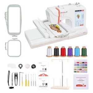 POOLIN EOC05 Embroidery Machine 4 x 9.25 Inch Large Embroidery Area, Computerized 7 Inch Large LCD Touchscreen for Beginners, Includes Thread, Stabilizer, Bobbins, USB, Quick Guide and Instructions