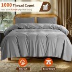 LBRO2M 1000 Thread Count 100% Egyptian Cotton Sheets Set,Queen Size Bed Sheet 4 Piece Sets,Long Staple,16 Inches Deep Pocket,All Season,Bedding Super Soft Comforterble Breathable (Grey)