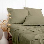 Olive Green Linen-Textured Bed Sheets Set, Bamboo Rayon , Cotton , Linen Blend Bed Sheets Queen Size, Soft Cool & Breathable for Hot Sleepers,Durable Natural Organic Bed 15'' Deep Pocket - 4 Piece