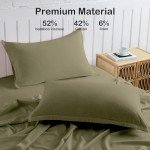 Olive Green Linen-Textured Bed Sheets Set, Bamboo Rayon , Cotton , Linen Blend Bed Sheets Queen Size, Soft Cool & Breathable for Hot Sleepers,Durable Natural Organic Bed 15'' Deep Pocket - 4 Piece