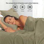 Olive Green Linen-Textured Bed Sheets Set, Bamboo Rayon , Cotton , Linen Blend Bed Sheets Queen Size, Soft Cool & Breathable for Hot Sleepers,Durable Natural Organic Bed 15'' Deep Pocket - 4 Piece