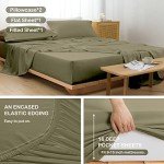 Olive Green Linen-Textured Bed Sheets Set, Bamboo Rayon , Cotton , Linen Blend Bed Sheets Queen Size, Soft Cool & Breathable for Hot Sleepers,Durable Natural Organic Bed 15'' Deep Pocket - 4 Piece