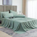 David's Home 6PCS Cooling 100% Rayon Derived from Bamboo Sheets Set Queen Size for Summer, 16" Deep Pocket 2.5cm Wider Elastic, Luxury Silky Breathable for Hot Sleeper,Breathable Soft, Sage Green