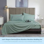 David's Home 6PCS Cooling 100% Rayon Derived from Bamboo Sheets Set Queen Size for Summer, 16" Deep Pocket 2.5cm Wider Elastic, Luxury Silky Breathable for Hot Sleeper,Breathable Soft, Sage Green