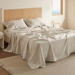 Bedsure Linen Sheets - Queen Linen Bed Sheet, 4 Pcs Linen Cotton Sheets Queen Size Set, Linen Cotton Blend Sheets for All Seasons, 1 Flat Sheet, 1 Fitted Sheet and 2 Pillowcases (Linen, Queen)