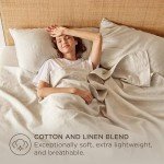 Bedsure Linen Sheets - Queen Linen Bed Sheet, 4 Pcs Linen Cotton Sheets Queen Size Set, Linen Cotton Blend Sheets for All Seasons, 1 Flat Sheet, 1 Fitted Sheet and 2 Pillowcases (Linen, Queen)