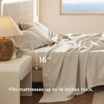 Bedsure Linen Sheets - Queen Linen Bed Sheet, 4 Pcs Linen Cotton Sheets Queen Size Set, Linen Cotton Blend Sheets for All Seasons, 1 Flat Sheet, 1 Fitted Sheet and 2 Pillowcases (Linen, Queen)