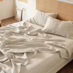 Bedsure Linen Sheets - Queen Linen Bed Sheet, 4 Pcs Linen Cotton Sheets Queen Size Set, Linen Cotton Blend Sheets for All Seasons, 1 Flat Sheet, 1 Fitted Sheet and 2 Pillowcases (Linen, Queen)