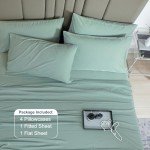 David's Home 6PCS Cooling 100% Rayon Derived from Bamboo Sheets Set Queen Size for Summer, 16" Deep Pocket 2.5cm Wider Elastic, Luxury Silky Breathable for Hot Sleeper,Breathable Soft, Sage Green