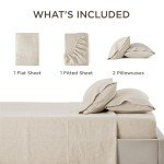 Bedsure Linen Sheets - Queen Linen Bed Sheet, 4 Pcs Linen Cotton Sheets Queen Size Set, Linen Cotton Blend Sheets for All Seasons, 1 Flat Sheet, 1 Fitted Sheet and 2 Pillowcases (Linen, Queen)