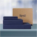 REST® Evercool®+ Cooling Sheet Set, King Size, Midnight Blue, Breathable Bed Sheets for Hot Sleeper and Night Sweats, with Pillowcases, with Ionic+ Self-Cleaning Silver Yarn for Sensitive Skin, 4PCS