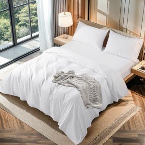 LBRO2M 100% Cotton 1200 Thread Count King Size Sheets Set,16 inches Deep Pocket,Bed Sheet 4 Piece Sets (White, King)