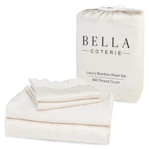 Bella Coterie Luxury Queen Bamboo Sheet Set | Organically Grown | Ultra Soft | Cooling for Hot Sleepers | 18" Deep Pocket | Viscose Made from Bamboo [Ivory]