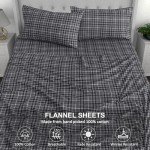 RUVANTI Flannel Sheets Queen Size - 100% Cotton Double Brushed Bed Sheets, Deep Pockets 16 Inches Queen Sheet Set, All Seasons Breathable & Extra Soft - Warm & Cozy, 4 Piece, Grey Plaid