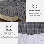 RUVANTI Flannel Sheets Queen Size - 100% Cotton Double Brushed Bed Sheets, Deep Pockets 16 Inches Queen Sheet Set, All Seasons Breathable & Extra Soft - Warm & Cozy, 4 Piece, Grey Plaid