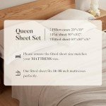 DAPU Pure Linen Sheets Set, 100% French Linen from Normandy, Breathable and Durable for Hot Sleepers, 4 Pcs Set - 1 Flat Sheet, 1 Fitted Sheet, 2 Pillowcases (Natural Linen, Queen)