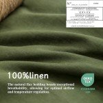 EVERLY Linen Queen Sheets Set, 100% Stonewashed French Linen Bed Sheets Deep Pocket Sheets, 4 Pieces (1 Flat Sheet, 1 Fitted Sheet, 2 Pillowcases) Natural Flax Bedding Set-Mossy Green