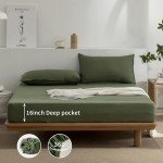 EVERLY Linen Queen Sheets Set, 100% Stonewashed French Linen Bed Sheets Deep Pocket Sheets, 4 Pieces (1 Flat Sheet, 1 Fitted Sheet, 2 Pillowcases) Natural Flax Bedding Set-Mossy Green