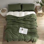 EVERLY Linen Queen Sheets Set, 100% Stonewashed French Linen Bed Sheets Deep Pocket Sheets, 4 Pieces (1 Flat Sheet, 1 Fitted Sheet, 2 Pillowcases) Natural Flax Bedding Set-Mossy Green