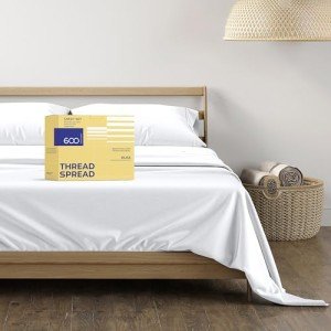 THREAD SPREAD 100% Egyptian Cotton Sheets Queen Size - 600 Thread Count Sheets Queen, 4 PC White Luxury Sheets Queen Size, Extra Soft, Cooling Sateen Weave Deep Pocket Sheet, Fits Mattress Upto 18"