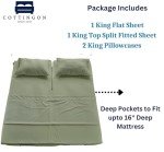 Cottingon,Premium 400 TC 100% Egyptian Cotton,Flex Top King Sheets for Sleep Number Beds 16" Deep,King 34" - Sage