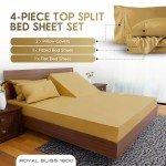 ROYAL BLISS 1900 TOP Split King Royal Collection 1900 Egyptian Cotton Bamboo Quality Bed Sheet Set with 1 Fitted Sheet with 36in Split TOP, 1 King Flat and 2 King P/Cases.No Wrinkle (Gold, King)