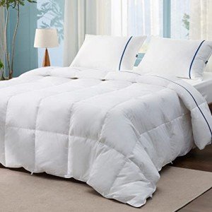 Bedsure Goose Feather Down Comforter Queen Size - All Season Duvet Insert with 8 Corner Tabs, 100% Cotton Fabric, Machine Washable (90x90, 53 Oz)