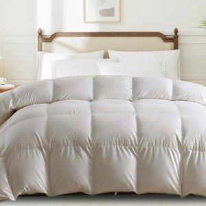 Homemate Goose Feather Down Comforters Duvet Inserts - White Duvet Comforter Insert for All Seasons, Oversized Down Comforter with Fluffy 34oz Down Filled (Grey, Twin)