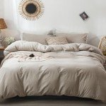 MooMee Bedding Duvet Cover Set 100% Washed Cotton Linen Like Textured Breathable Durable Soft Comfy (Tannish Linen Grey, Queen)