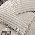 Bedsure Fluffy Comforter Cover Set - Ultra Soft Plush Shaggy Duvet Cover Queen Size, Warm Flannel Fleece Bed Sets for Winter, 3 Pieces, 1 Duvet Cover+2 Pillowcases (Striped Pattern, Linen)