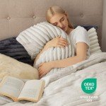 Bedsure Fluffy Comforter Cover Set - Ultra Soft Plush Shaggy Duvet Cover Queen Size, Warm Flannel Fleece Bed Sets for Winter, 3 Pieces, 1 Duvet Cover+2 Pillowcases (Striped Pattern, Linen)