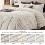 Bedsure Fluffy Comforter Cover Set - Ultra Soft Plush Shaggy Duvet Cover Queen Size, Warm Flannel Fleece Bed Sets for Winter, 3 Pieces, 1 Duvet Cover+2 Pillowcases (Striped Pattern, Linen)