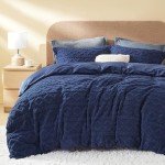 Bedsure Fluffy Comforter Cover Set - Faux Fur Duvet Cover King Size, Navy Blue Plush Quilt Cover, 3 Pieces, 1 Duvet Cover (104"x90") with Zipper Closure and 2 Pillow Shams, Comforter Not Included