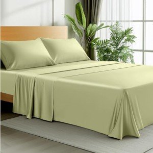 Lyralith Viscose Derived from Bamboo Cooling Bed Sheets, Deep Pockets Up to 16", Silky Soft, Hotel Luxury Hypoallergenic Bedding, 4-Piece Sage Green Set, Oeko-Tex Certified, Queen Size