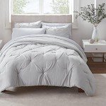 Serta Simply Clean Lightweight 7 Piece Pleated Bed in a Bag for All Season, Queen, Grey