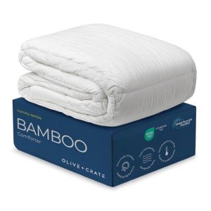 Olive + Crate 100% Viscose from Bamboo Queen Size Comforter, Cooling Duvet Insert, Down Alternative Blanket, Extra Fluffy, White Cooling Comforter for Restful Sleep (88x90 Inches)