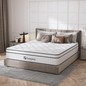 SUAYEA Queen Mattress, 14 Inch Queen Size Mattress in a Box, Hybrid Matterss with Pocket Spring and Soft Foam, Ultimate Motion Isolation, Strong Edge Support, Medium Firm