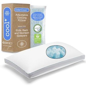 Coop Home Goods Eden Cool+ Adjustable Pillow, King Size Plus Shaped Memory Foam Pillows with Cooling Gel, Back, Neck Support, Stomach or Side Sleeper Pillow, CertiPUR-US/GREENGUARD Gold