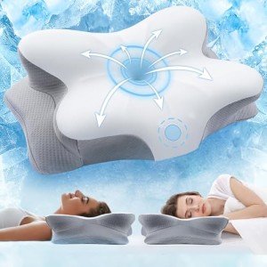 Vuteehy Cervical Neck Pillow for Pain Relief Sleeping, Neck Support Pillows for Sleeping with Cooling Pillowcase, Ergonomic Memory Foam Pillows, Contour Orthopedic Pillow for Side Back Stomach Sleeper