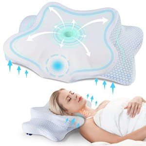 DONAMA Cervical Pillow for Neck and Shoulder,Contour Memory Foam Pillow,Ergonomic Neck Support Pillow for Side Back Stomach Sleepers with Pillowcase-Standard Size