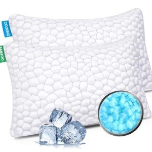 Cooling Bed Pillows for Sleeping 2 Pack Shredded Memory Foam Pillows Adjustable Cool Pillow for Side Back Stomach Sleepers Luxury Gel Pillows Standard Size Set of 2 with Washable Removable Cover
