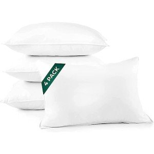 DOWNLITE 4-Pack Set of Hotel Style Hypoallergenic Down Alternative Bed Pillows – Standard/Queen Jumbo Size, 20” x 28” – Soft/Medium Density, for Stomach & Back Sleepers – Machine Washable
