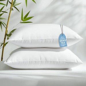Hypoallergenic Bamboo Viscose Firm Cooling Pillows with Down Alternative Filling, King Size Set of 2, Breathable Luxury Hotel Quality for All Sleeper, Oeko-Tex Certified, Machine Washable