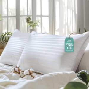 Hypoallergenic 100% Cotton Soft Cooling Down Alternative Pillows, Standard/Queen Size Set of 2, Luxury Hotel Quality, Ideal for Side, Back and Stomach Sleepers, Oeko-TEX Certified
